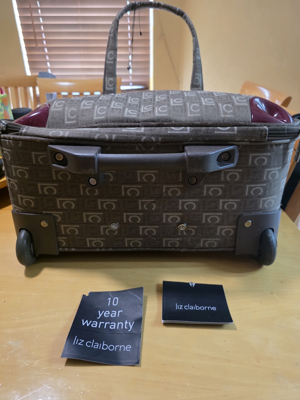 NWT Liz Claiborne Brown Logo Travel Bag with Wheels Carry On Approved - Picture 8 of 14